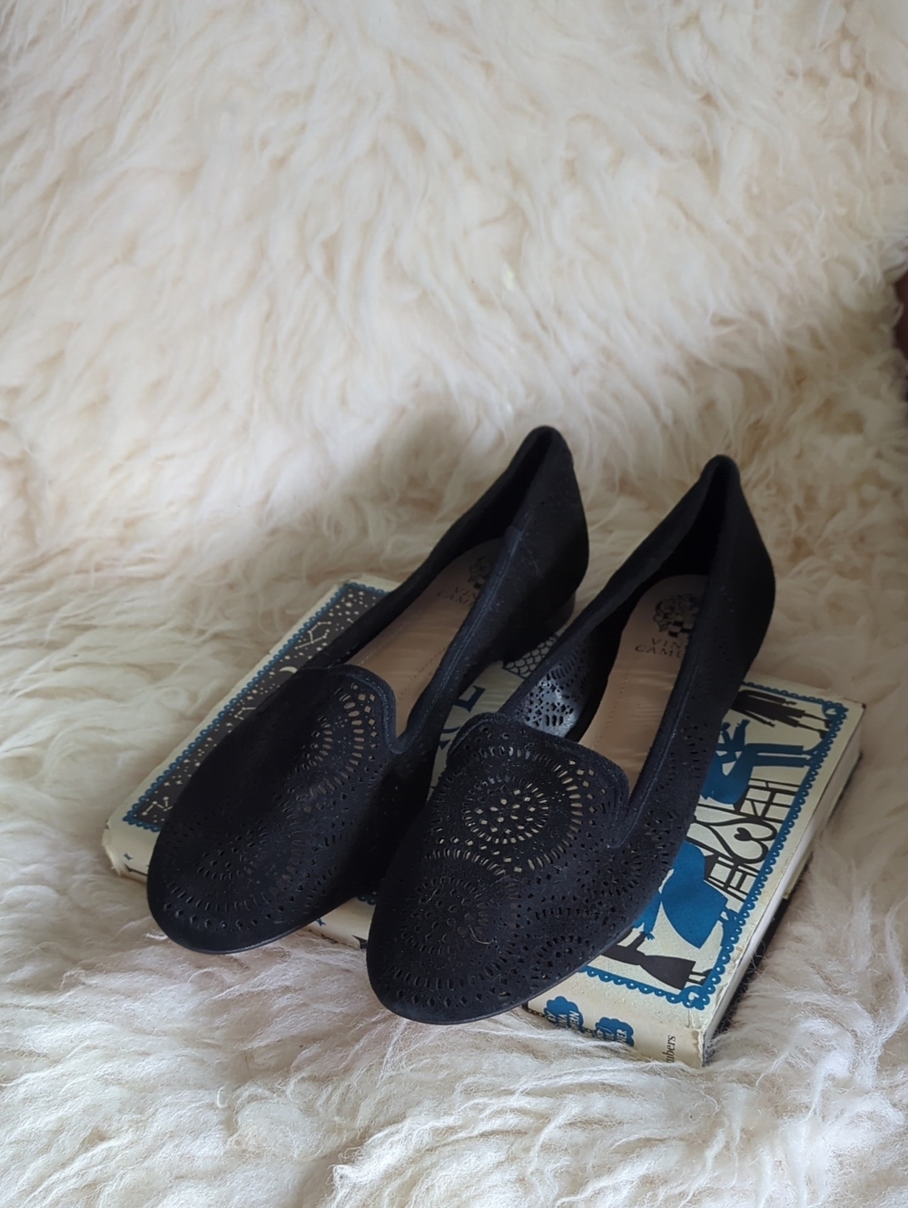 Vince Camuto - Black Laser-Cut Slip-On Flats